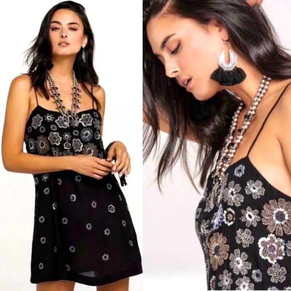 Free People Dresses & Skirts - New Free People Azalea Black Floral Sequined Dress